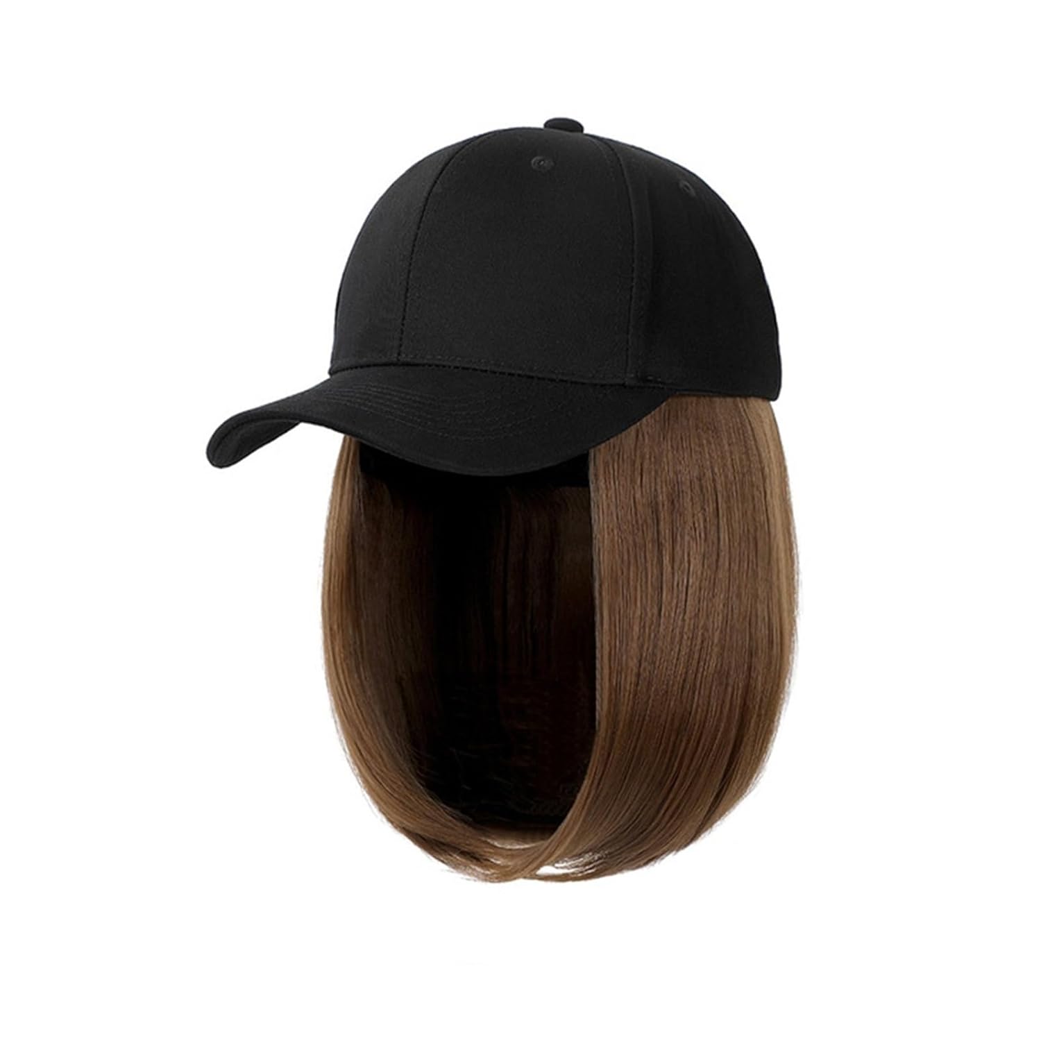 GSOUL Hat with Hair Synthetic Adjustable Black Hat Wigs Short Bob Straight Baseball Cap Wig Connection Hair Extensions For Women