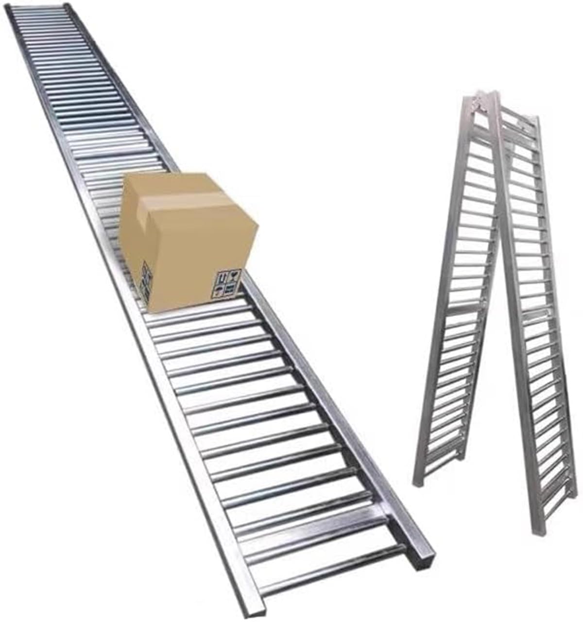 Generisch Schwerlast-Rollenförderer – Antriebslose Entladerolle aus Edelstahl, 136 kg Tragkraft, klappbar, 51 cm Breite, 2 m Länge für Lager und Materialtransport