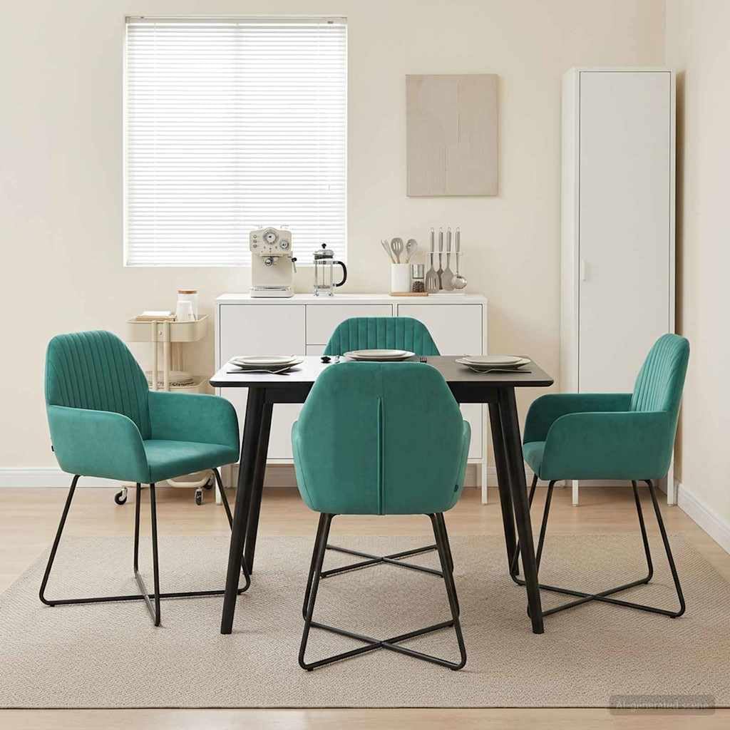Generisch Sedie per sala da pranzo, 4 pezzi, in velluto, turchese, 55 x 50