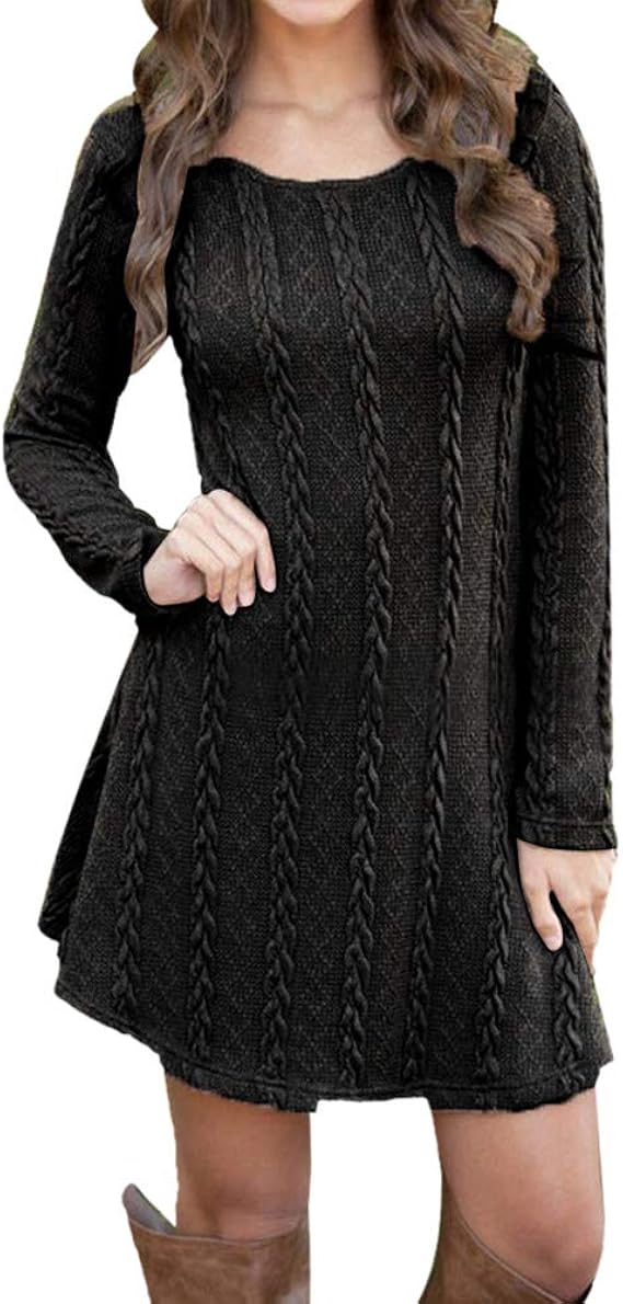 Women's Sweater Dresses Long Sleeve Plus Size Cable Knitted Mini Dress