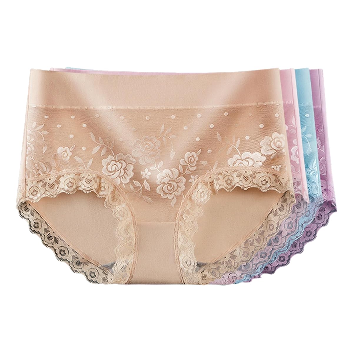 Ropa interior antibacteriana AYANCAI de algodón suave, lote de 4 bragas con encaje talle medio