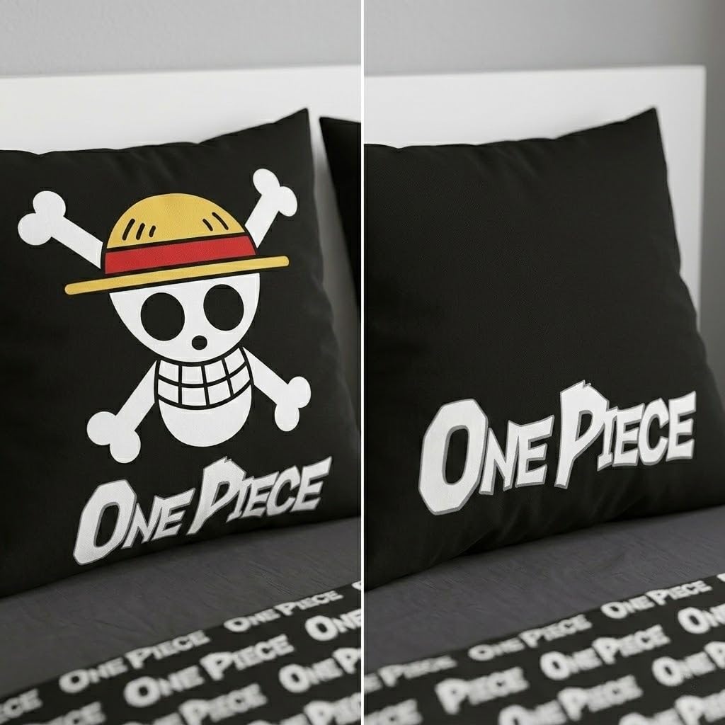 One Piece Jolly Roger Funda Nórdica Cama 150 240x220 + 2 Fundas Almohada | Ropa de cama 2 personas reversible | Polialgodón secado rápido | Thousand Sunny manga | Regalo adultos | Lavable a máquina