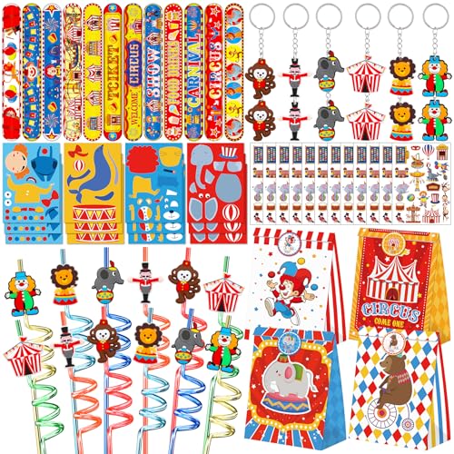 Circus Party Favors 72 PCS Circus Clown Animal Slap Bracelets DIY Stickers...