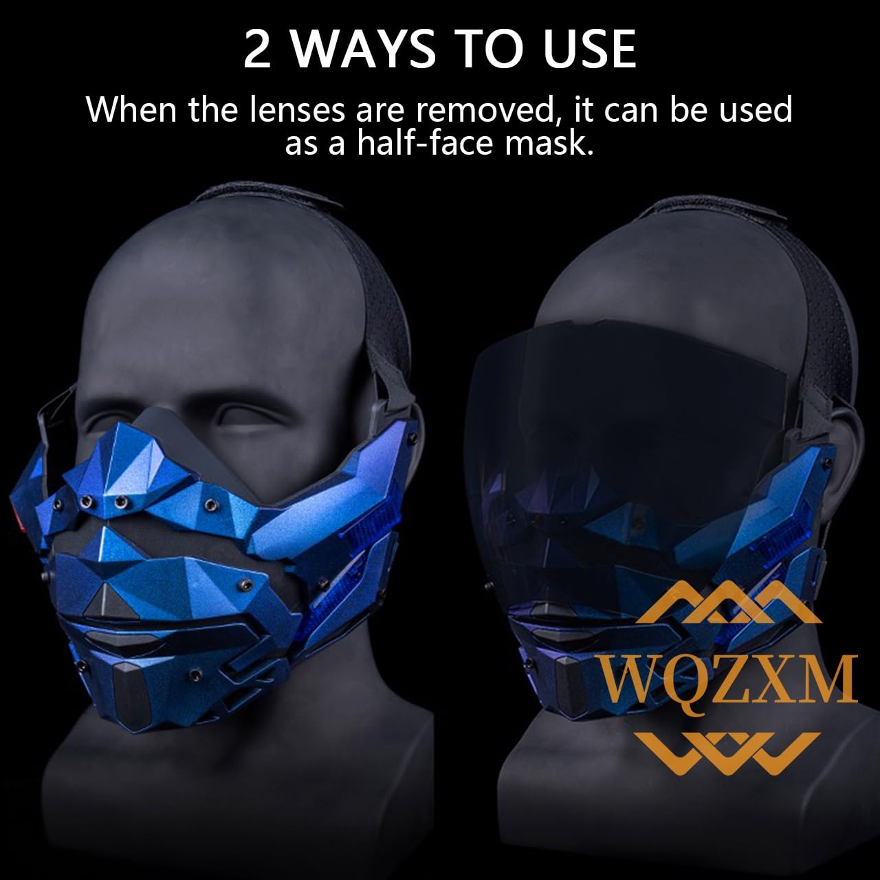 Maska Na Twarz LED Punk 4 Rodzaje Trybów Świetlnych Maski Na Twarz Cosplay Demon Cyberpunk Na Halloween Kostium Imprezowy CS Airsoft Taktyczne Gry Plenerowe(Silver)