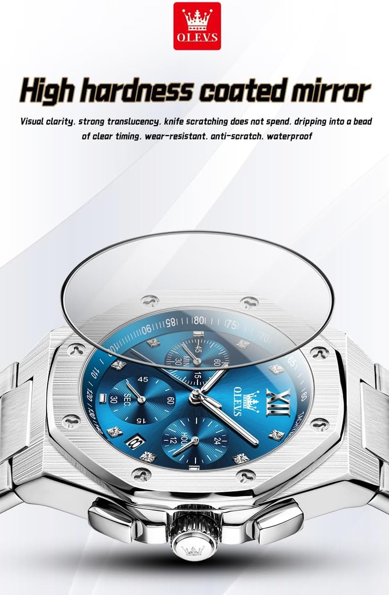 OLEVS Watches for Men Dress Stainless Steel Big face Waterproof Luxury Men’s Wrist Watch with Date Casual Blue/Black/Gold/Silver Reloj para Hombre