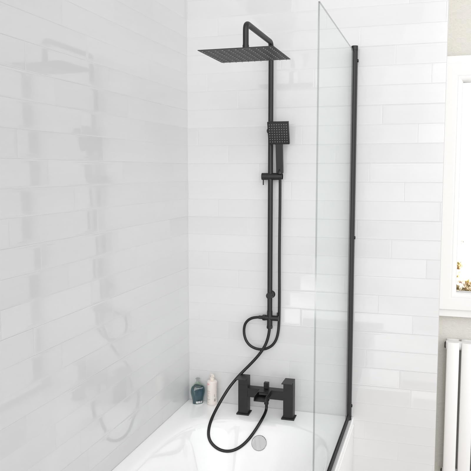 Nes Home Shower Waterfall Mixer Tap Handset Riser Rail Kit Matte Black