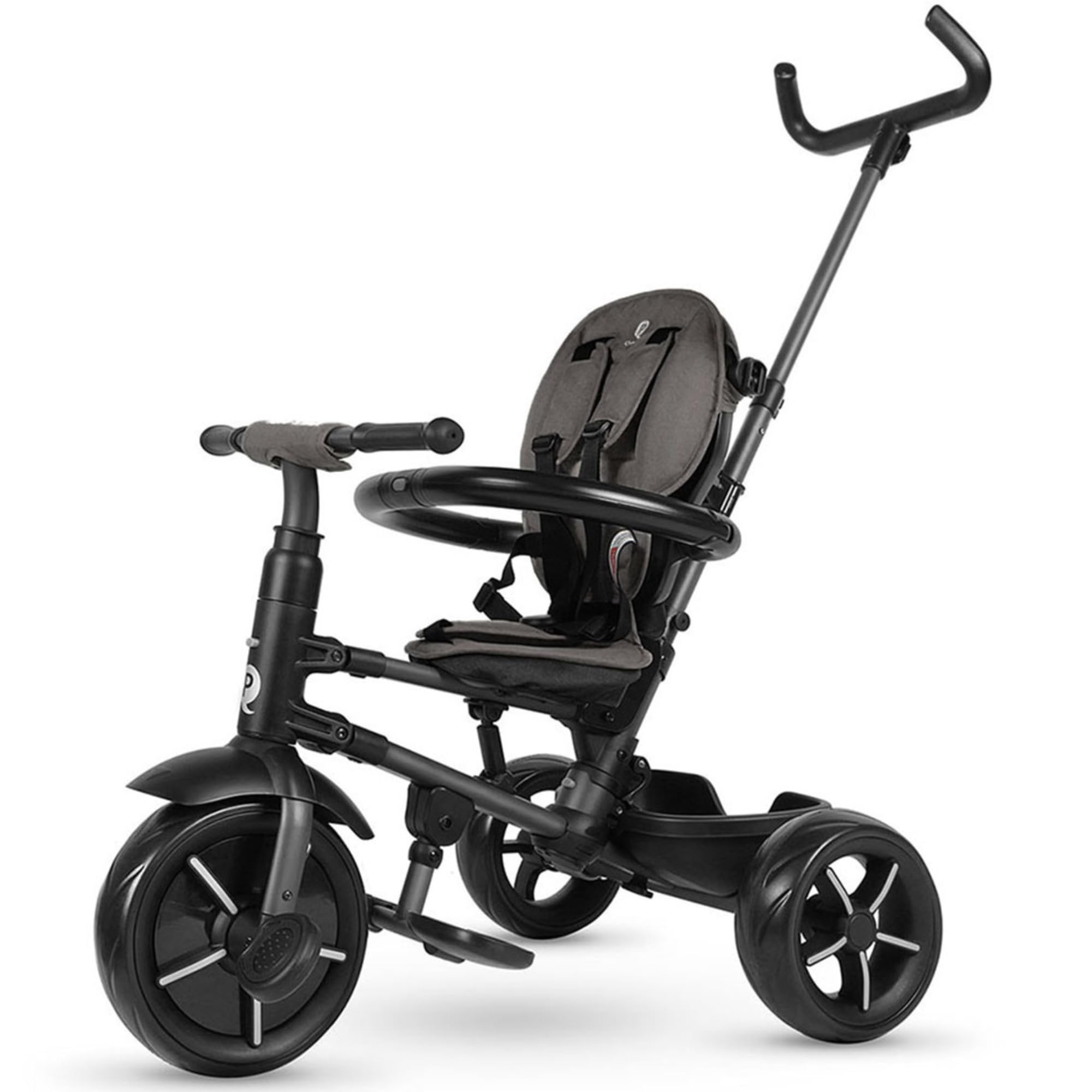 Qplay Triciclo Evolutivo Rito Star Negro | Compacto, Plegable, con Capota Extensible y Freno – para Niños de 10 a 36 Meses