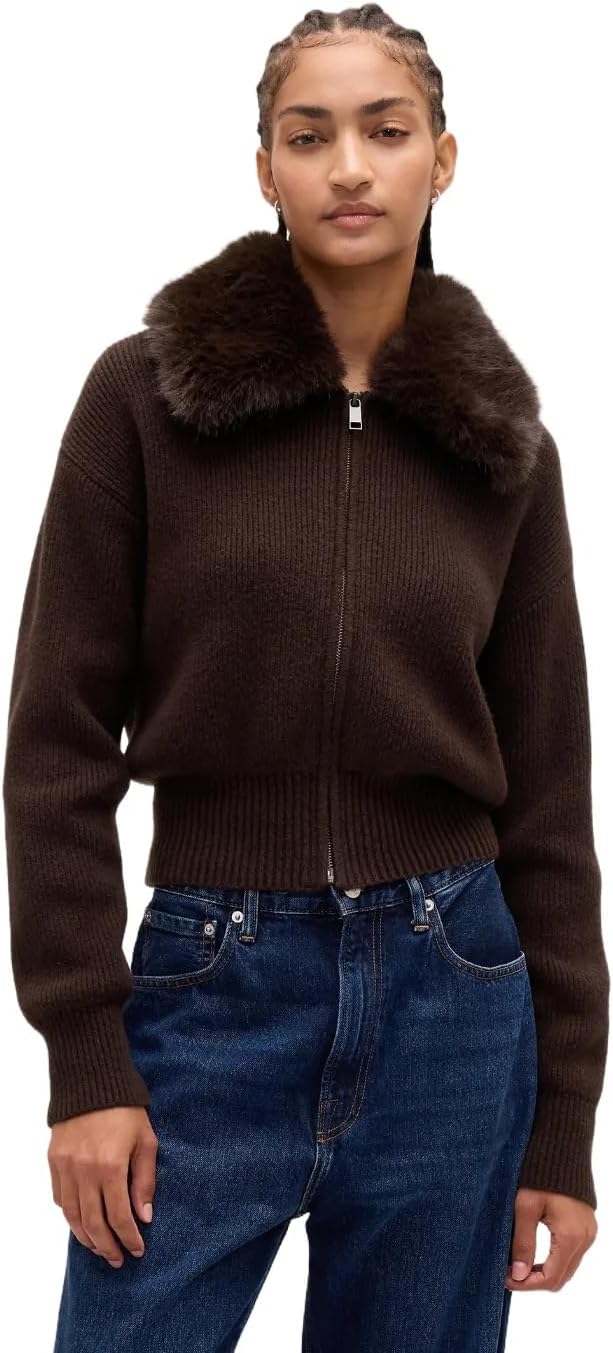 GAP Women's Cashsoft Faux Fur Zip Up