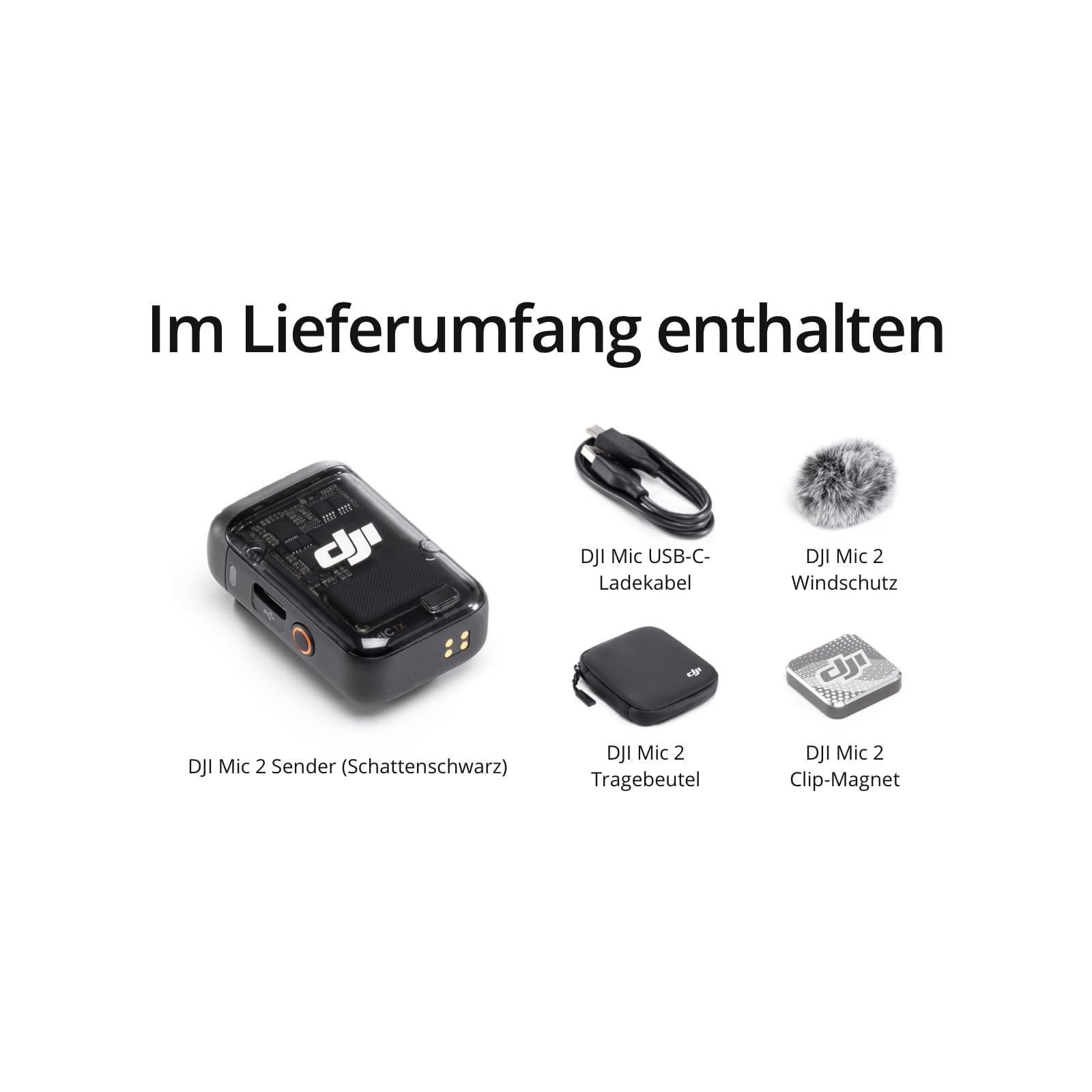 DJI Mic 2-Sender (Schattenschwarz), kabelloses Mikrofon mit intelligenter Rauschunterdrückung, 14 Stunden interne Aufnahme, 6 Stunden Akkulaufzeit, magnetische Befestigung, Bluetooth-Mikrofon