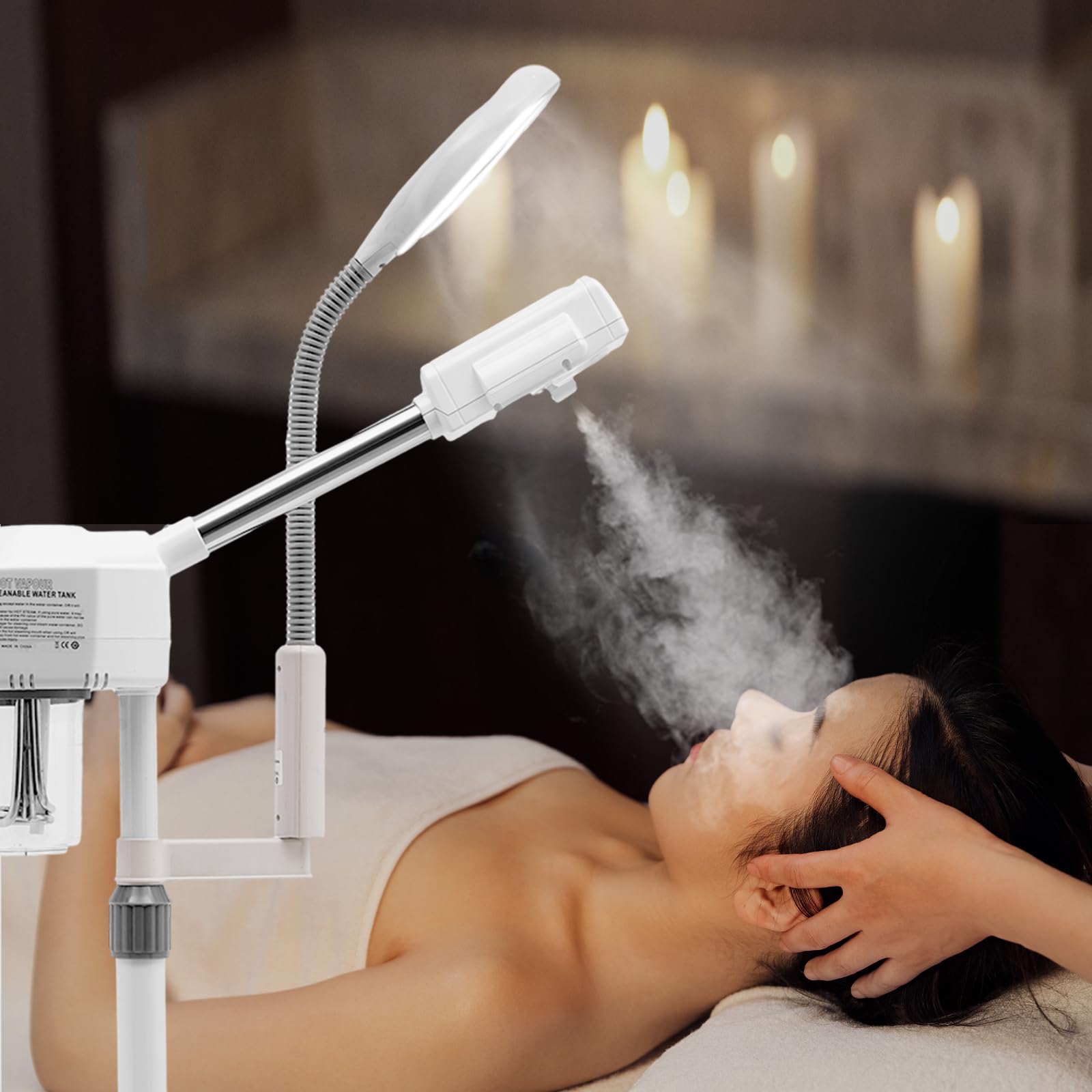 MINRS Gesichtsdampfer Porenreiniger 2 in 1 Kosmetikstudio Gesichtssauna Verdampfer mit 5 Fache LED Lupenleuchte 800W Feuchtigkeitsspendende Schönheit Instrument für Haushalte, Schönheitssalons, Spas