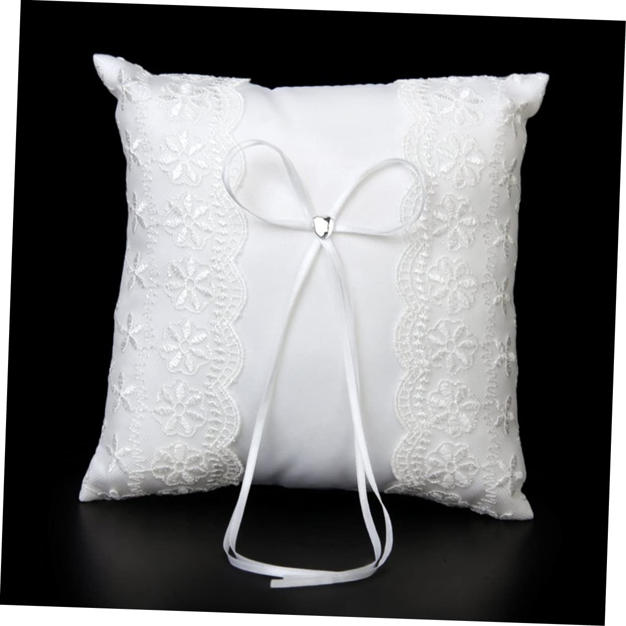 Alipis 20 * 20cm Embellished Lace and Rhinestone Heart Ring Pillow for Wedding Ceremony