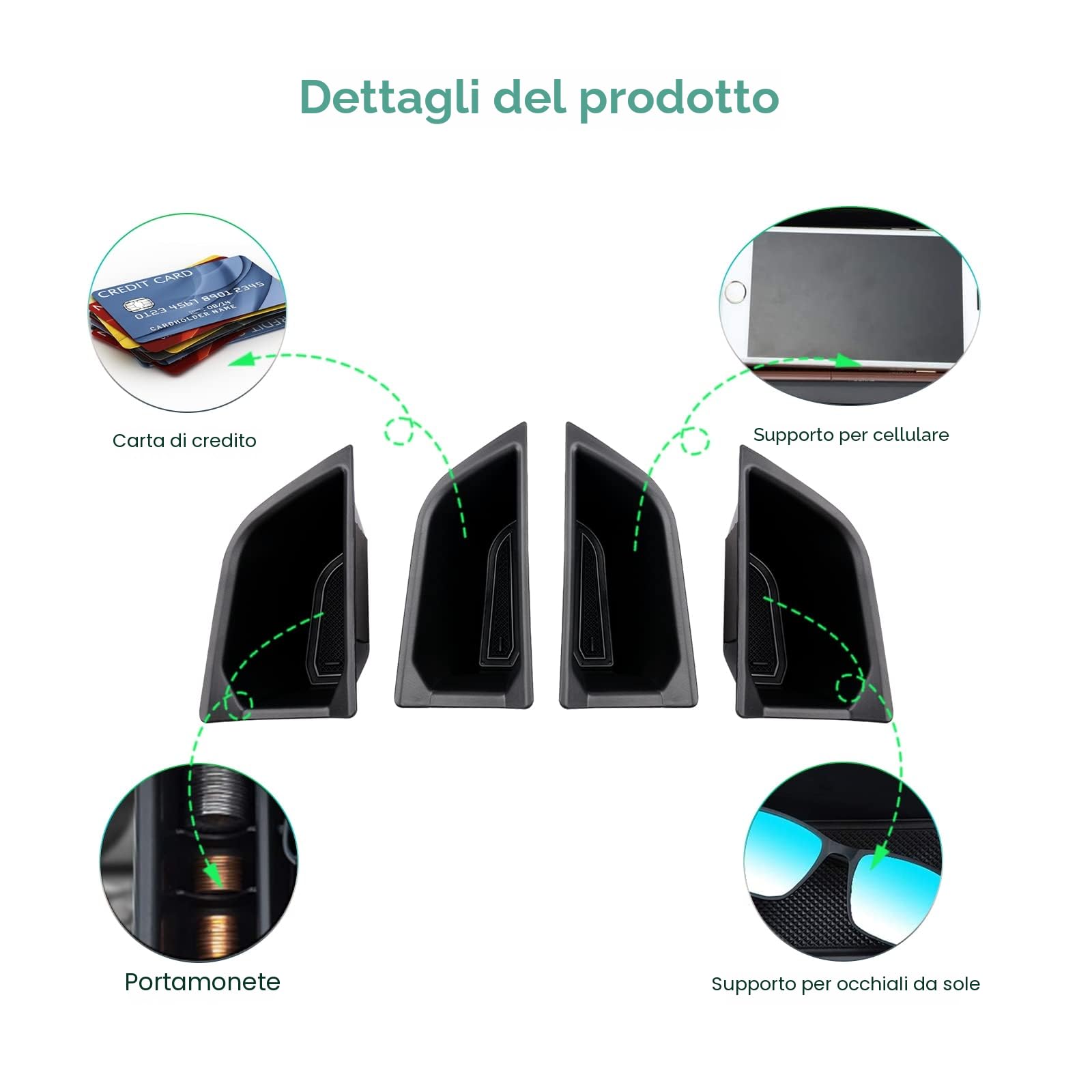 GAFAT Compatibile con Audi Q4 e-tron EV Electric 2021-2025 2026 Scatola Portaoggetti, Q4 etron Sportback Organizer Ffibbia Porta Vassoio, Accessori Q4 etron [Un Set di 4 Pezzi]