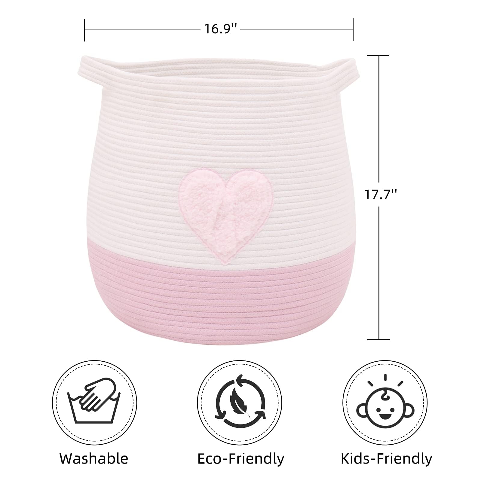 childishness ndup Large Cotton Rope Basket, Woven Storage Basket for Toy, Laundry and Blanket Organizer Basket, Round Hamper Basket with Handles for Kid's Room 17.7