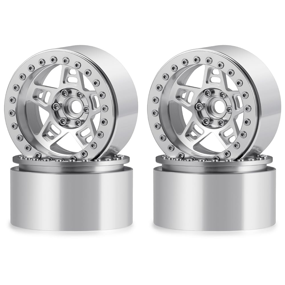 MOHERO 4Pcs 2.2 Extended Beadlock Wheel Rims for 1/10 Axial SCX10 II 90046 and 1/14 MJX 14210 RC Crawler Car Upgrade Part (Silver)