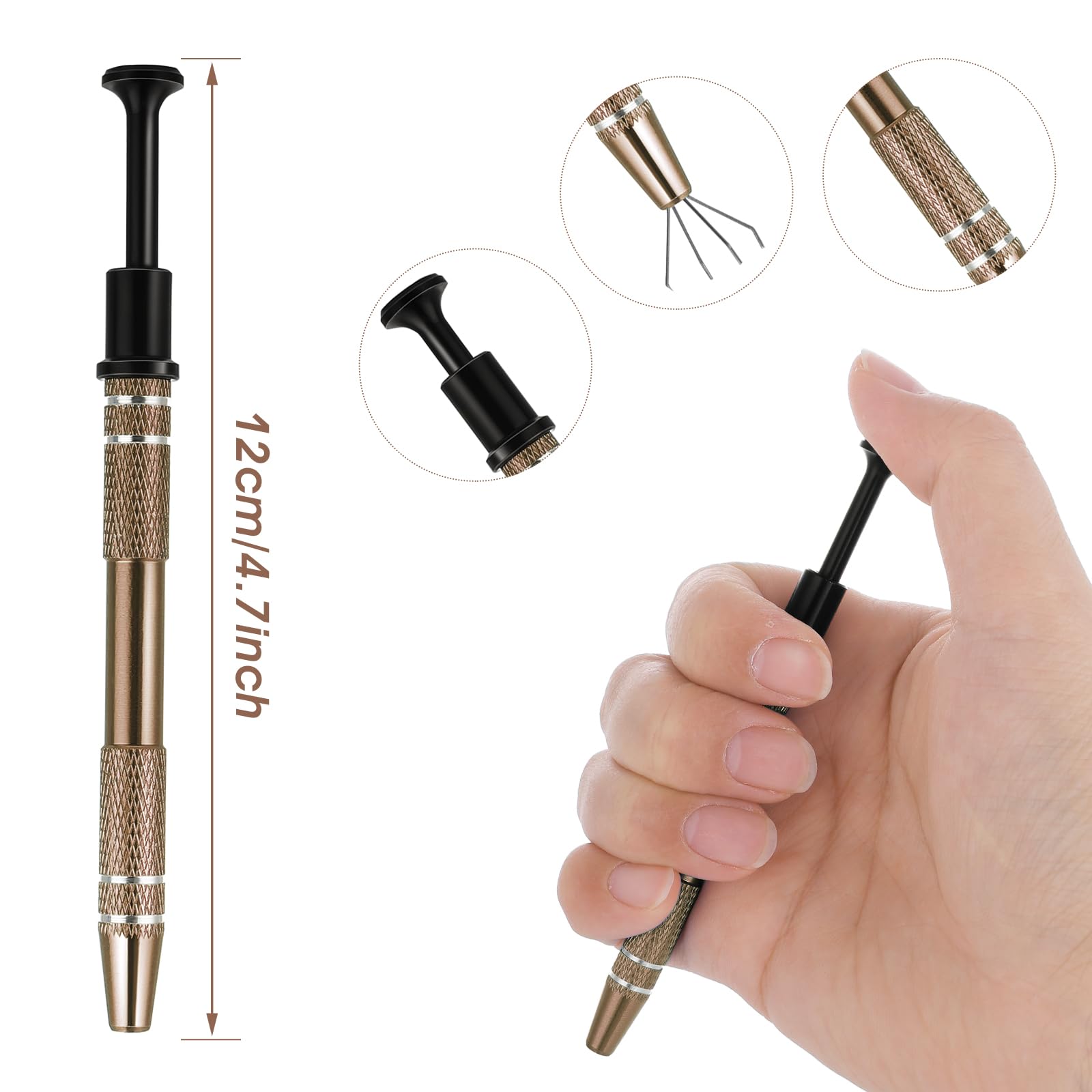 Grevosea 2 Stück Prong Pinzette Edelsteine Grabber Schmuck Pick Up Werkzeug Piercing Ball Grabber Tool Diamant Edelstein Prong Catcher Piercing Kugelhalter für Schmuck Perlen Uhren Und Brillen-Braun