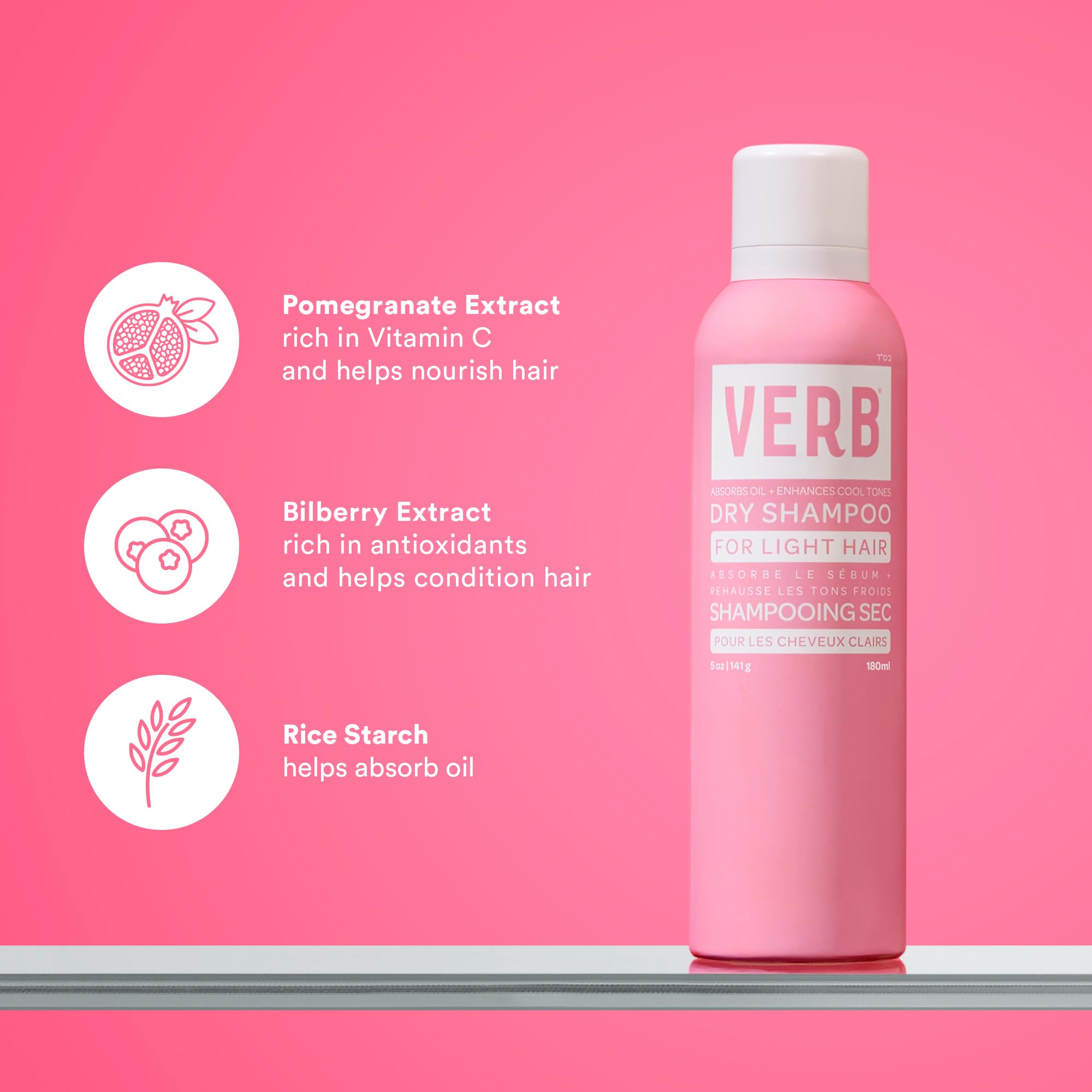 VERB Dry Shampoo Light - Refresh, Absorb Oils + Extends Styles - Refreshing Dry Shampoo Spray for Light Tones - Vegan, No Parabens or Harmful Sulfates