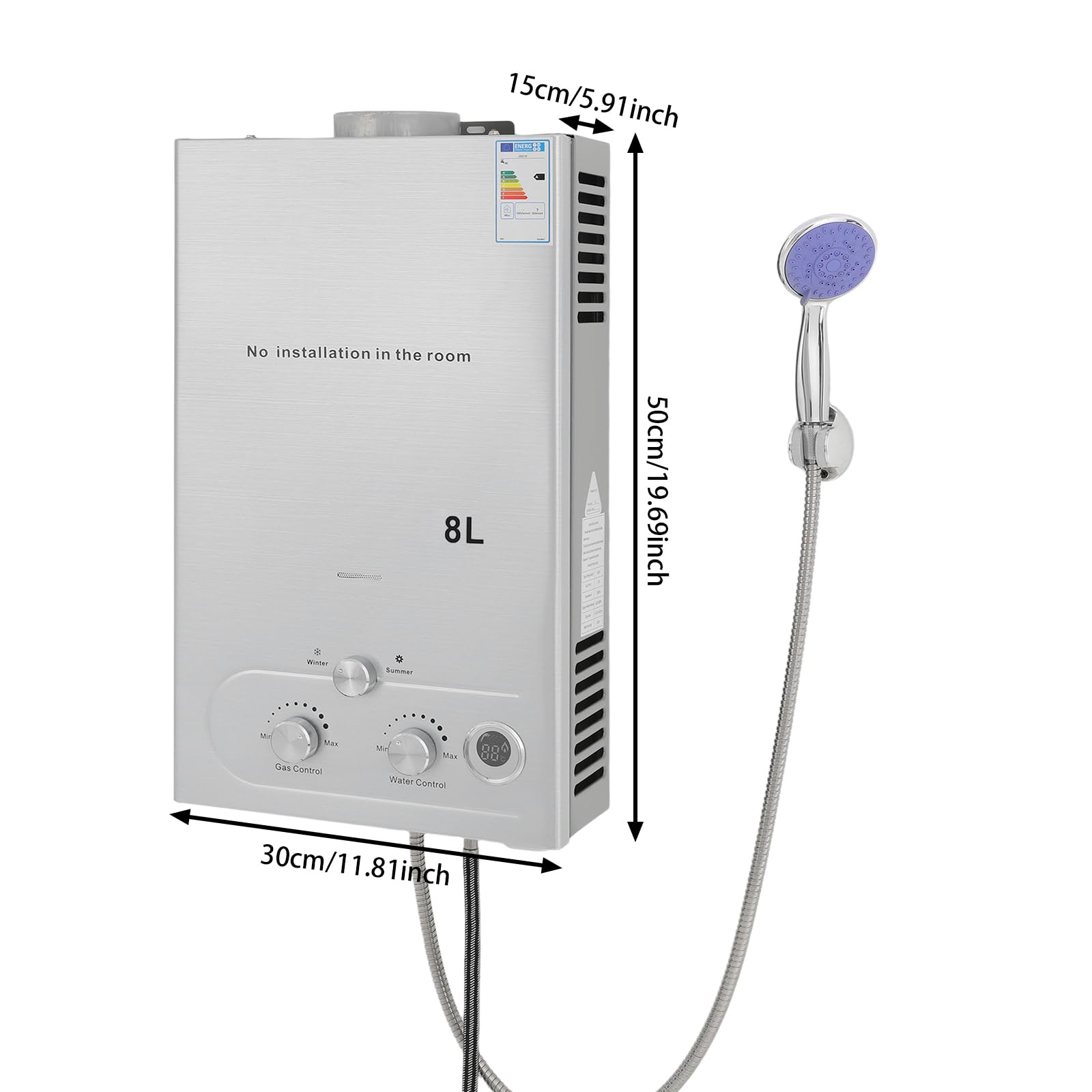 Calentador de agua de gas licuado LPG, calentador de agua de gas con regulación de temperatura de CPU, cabezal de ducha y manguera de ducha para el hogar, camping al aire libre y ducha con
