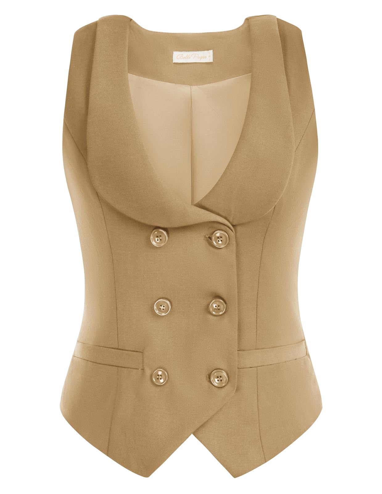 Belle Poque Women Double Breasted Waistcoat Vintage Lapel Collar Vest Coat with 2 Pockets