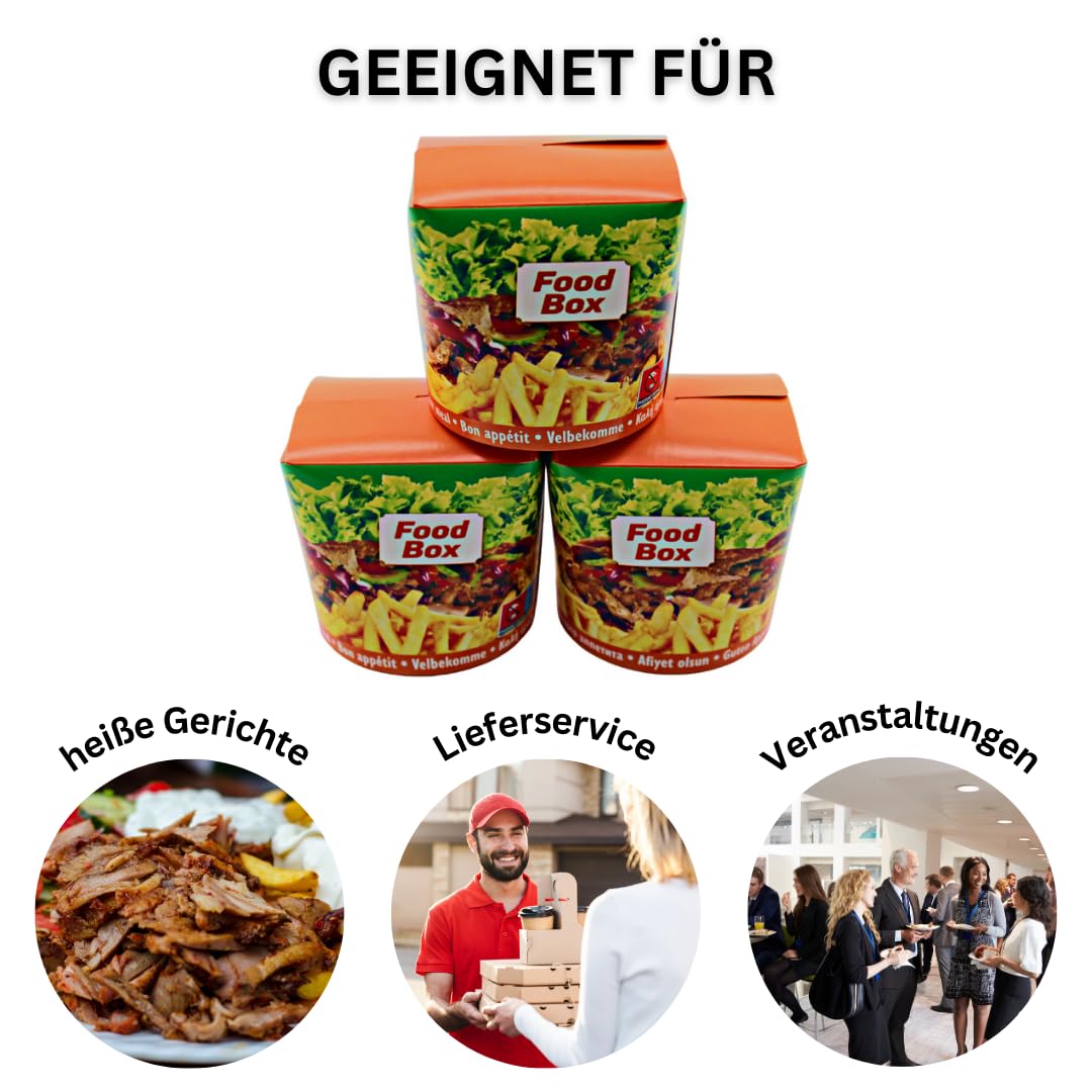 Enpack Döner-Box aus Kraftpapier mit Faltdeckel, 500 ml (16 oz) – 500 Stück – Einweg Food-Container To Go – Asia-/Nudelbox, Snackboxen für Take-Away & Lieferservice