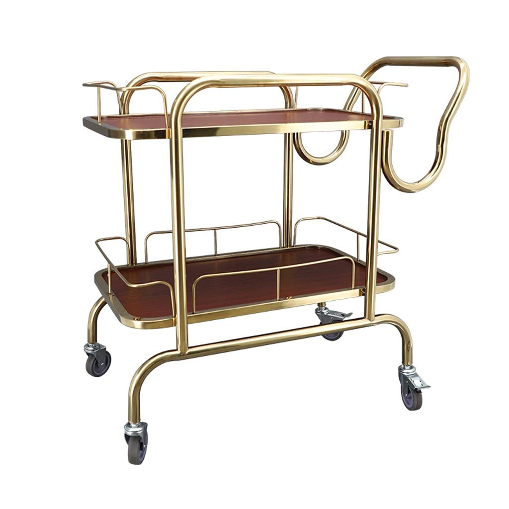 Carrello in Legno e Metallo a 2 Ripiani, Carrello da Cucina, Carrello portaoggetti con Ruote bloccabili per la casa, Carrello da Bar, Carrello per Bevande