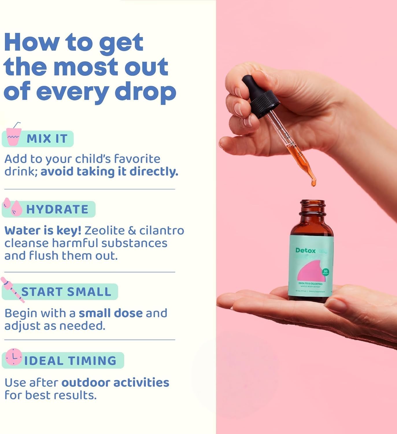 Gotas de zeolita para niños, desintoxicación suave y metabolismo energético