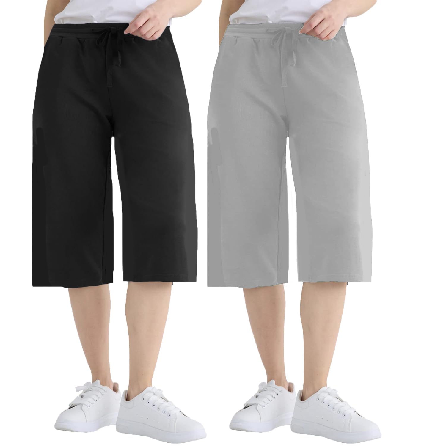 Womens Capri Yoga Pants Loose Workout Joggers Drawstring Sweatpants Lounge Pajama Capris Pants Combo Of 2 Pack-image-6