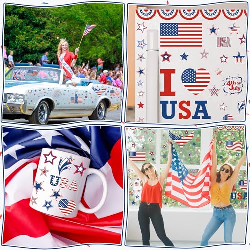 Image of 152 Pcs 4th of July Window Clings, 9 Sheets Patriotic Window Clings Decals, Watercolor Double-Sided American Flag Stars Firework Window Stickers for Independence Day Parade Veterans Memorial Day Decor