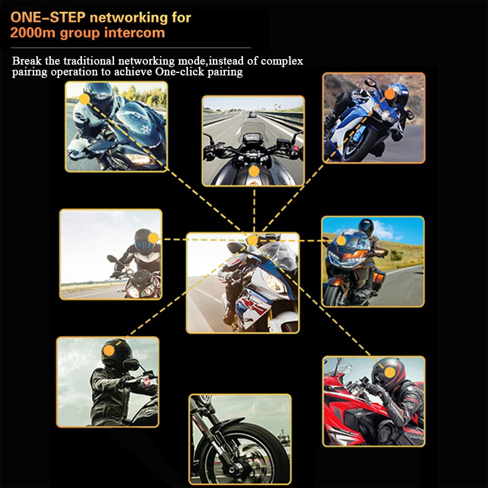QSPORTPEAK Shark Motorrad Headset Intercom,Motorradhelm Kommunikationssystem for 6 Reiter /2000 Metern Reichweite/Musik Teilen/Multi-Länder-Tonauswahl,Einfaches Pairing in einem Schritt,Einzelpack