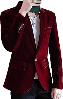 Men Vintage Velvet One Button Blazer Lightweight Solid Casual Sport Coat Single Breasted Slim Dinner Tuxedo Jacket (Red,XX-Large)