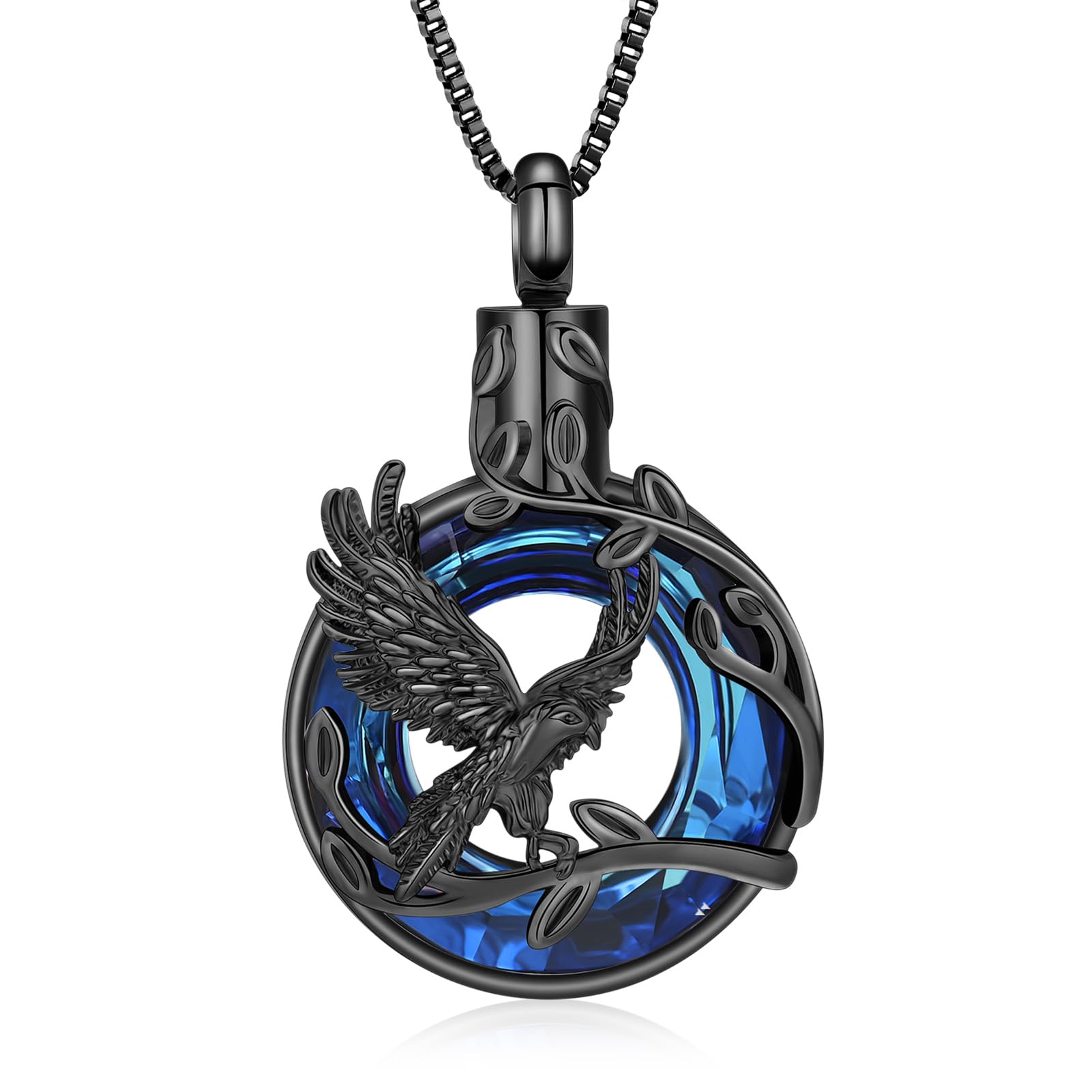 QGJNSGC Tree of Life Urn Necklace for Ashes Eagle Ring Cremation Jewelry Eagle Keepsake Memorial Human Pets Ash Pendant Holder Gift for Women Men