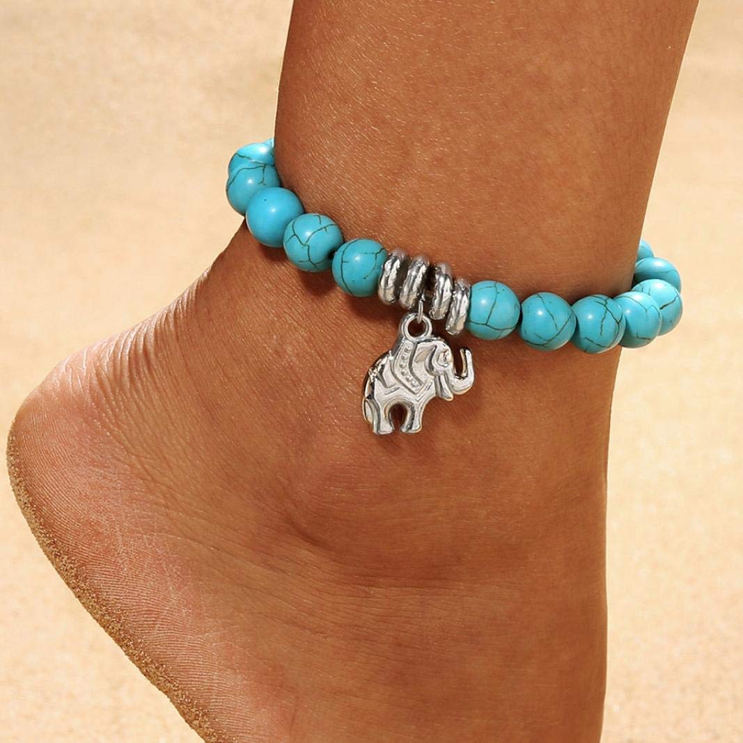 Tobillera Unisex, Tobillera, 1 Pieza para Mujer Elefante Playa Pie Cadena Sección Tobilleras Cuentas Boho Pulsera Joyería Ecológica y práctica