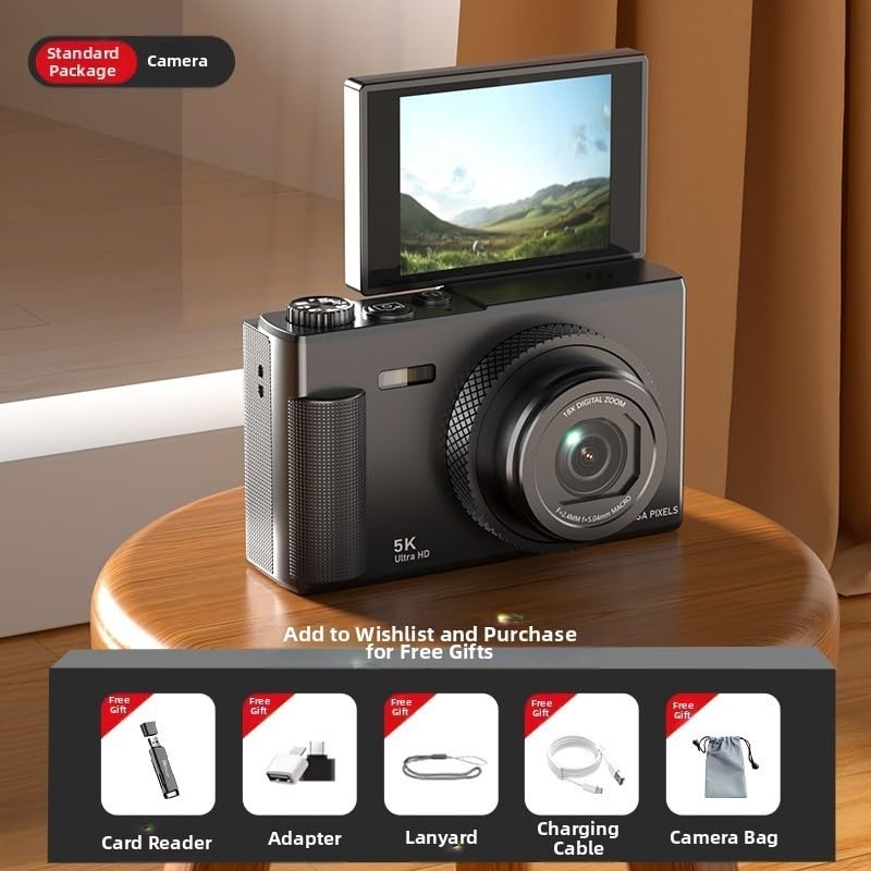 Videocamera Vlog-friendly: registrazione 5K, LCD Flip a 180 gradi, zoom 18x, stabilizzazione elettronica, CMOS da 1/2,3 pollici (nero)