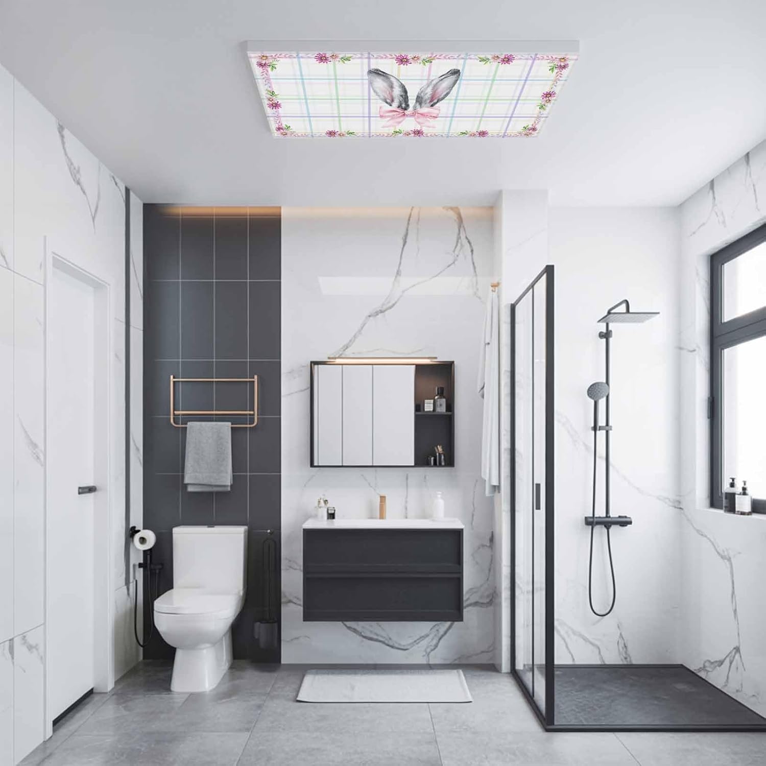 2x4 ft Fluorescent Light Cover for Ceiling Happy Easter Bunny Ears Pink Bow Magnetic Light Filters, Flower Colorful Stripe Plaid Ceiling Lampshades for Home School Office 4Pcs