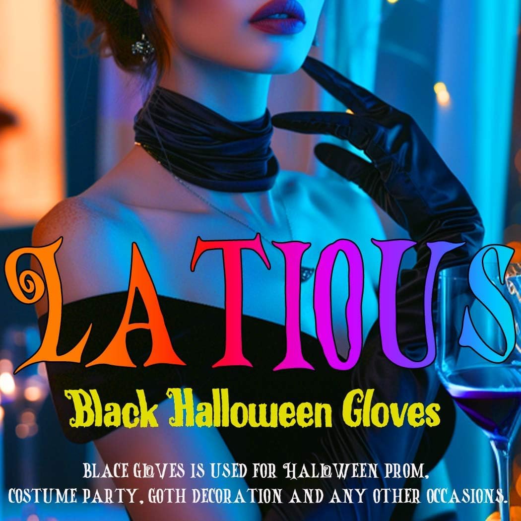 Latious Black Spider Web Finger Gloves - Women's Festival Elbow Length Gloves for Halloween & Cosplay - Image 3