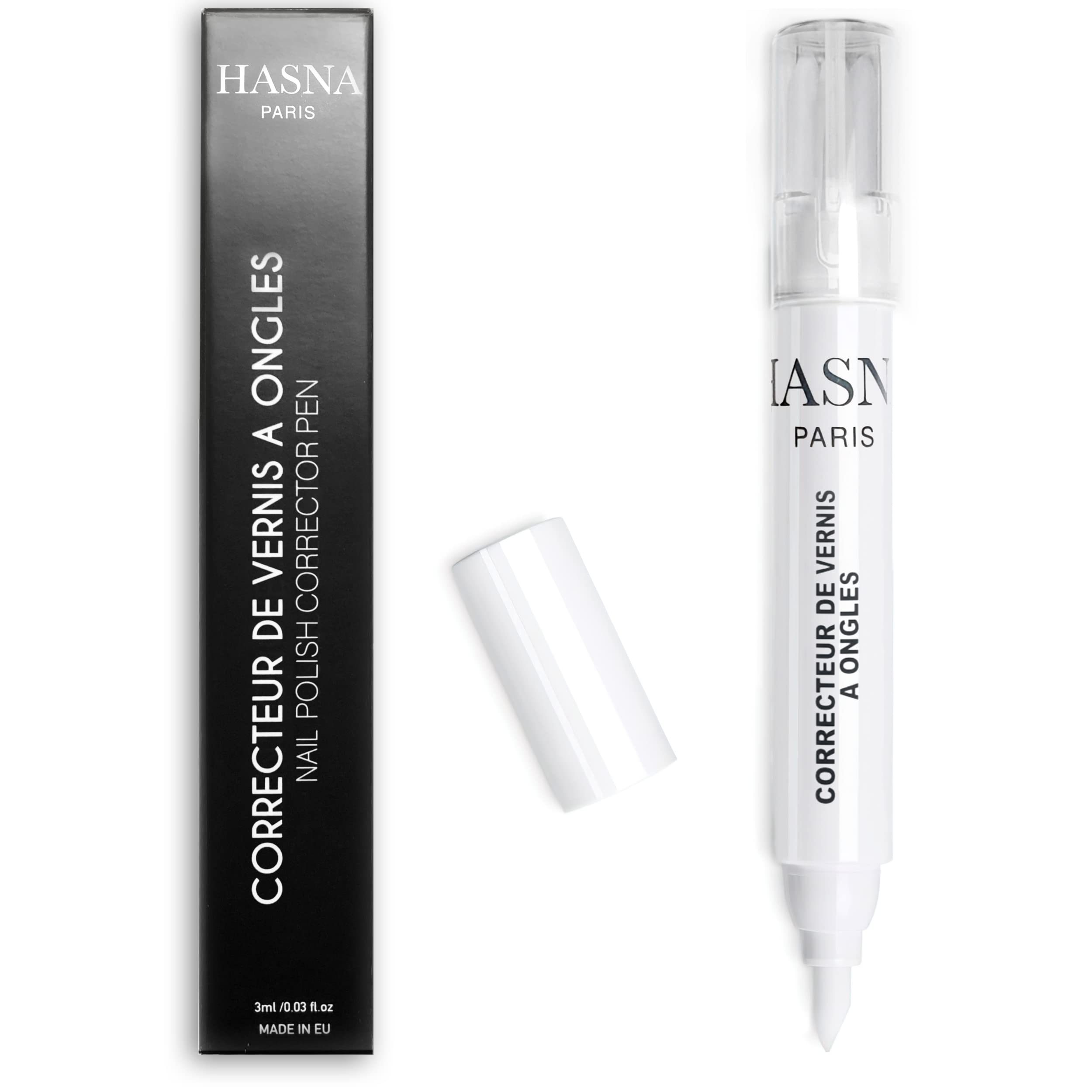 HASNA PARIS - DUO Stylos Correcteur vernis à ongles Dissolvant sans acétone avec pointes de rechange & Soins ongles cuticules réutilisable avec des pointes de rechange et un résultat parfait 2x3ml