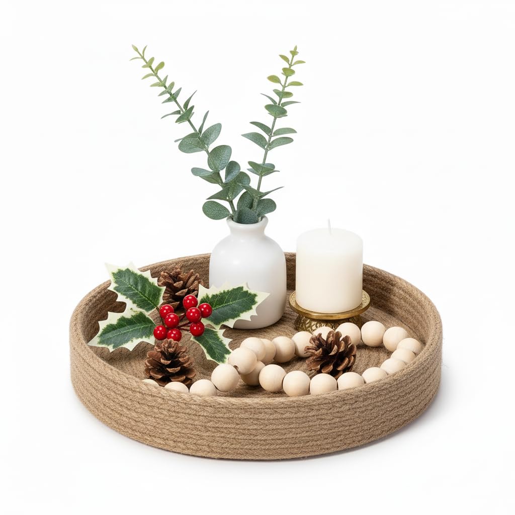 BOBBINY Rope Tray - Decorative Round Tray for Home Decor -8