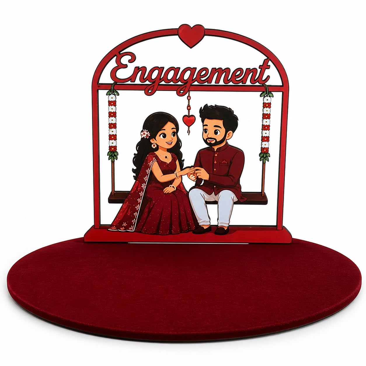 craftAngan Engagement Couple Showpiece with Velvet Base | MDF 3mm Decorative Swing Frame | Romantic Gift for Engagement, Anniversary, Wedding | 6 Inch Top & 12 Inch Base-image-10