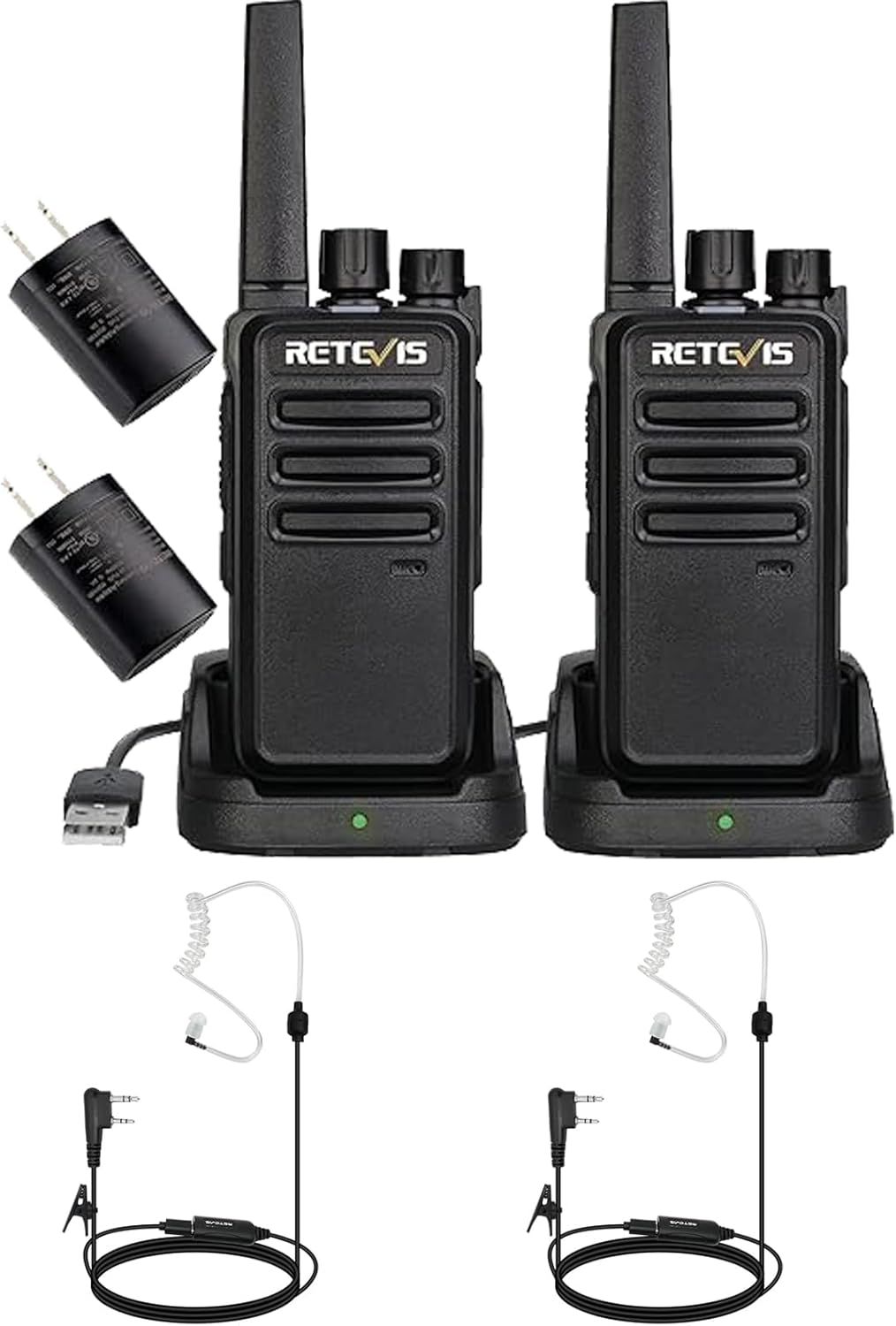 Retevis RT68 Walkie Talkies(2 Pack) with AI Active Noise Reduction Walkie Talkie Earpiece(2 Pack), Portable FRS Two-Way Radios for Adults,Heavy Duty 2 Way Radios Long Range,USB Charging Base