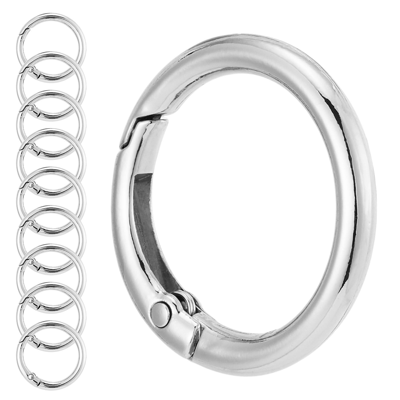 16 mosquetones redondos de metal con resorte de 1 pulgada color plata para bolsos y llaveros