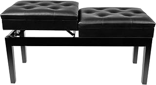 IBOWZ Leather Piano Bench Double Piano Stool with Storage Adjustable Piano Stool Bench Adults and Children Sparring Height Adjustment: 48-58cm Matte Black