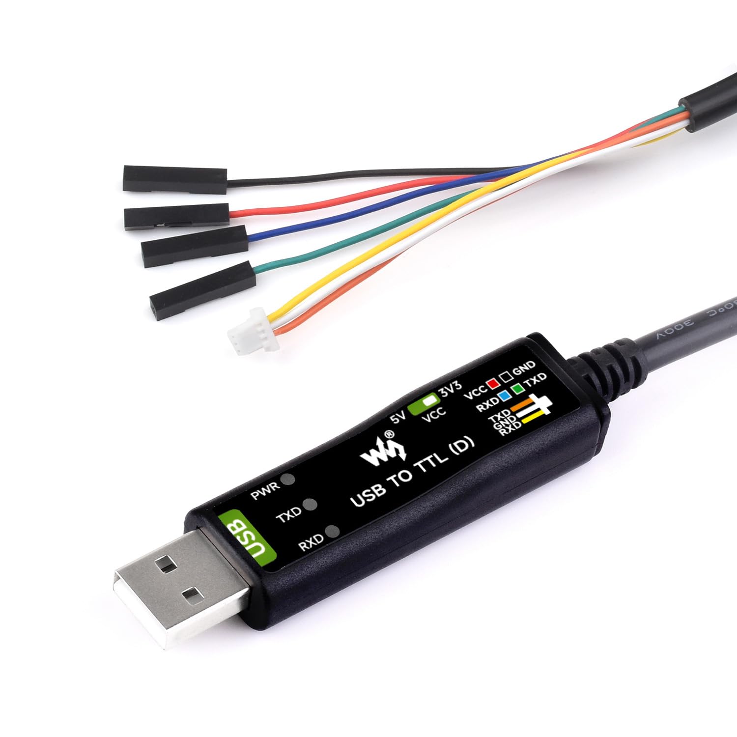 waveshare Industrial USB to TTL (D) Serial Cable, Compatible with Raspberry Pi 5, Original FT232RNL Chip, Multi Protection Circuits, with Separated