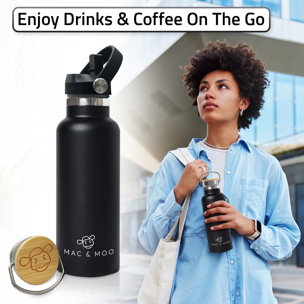 Mac & Moo Insulated Sports Water Bottle, 500ml Triple-Insulated Stainless Steel Water Bottle BPA-Free, Cold and Hot Features - Image 2