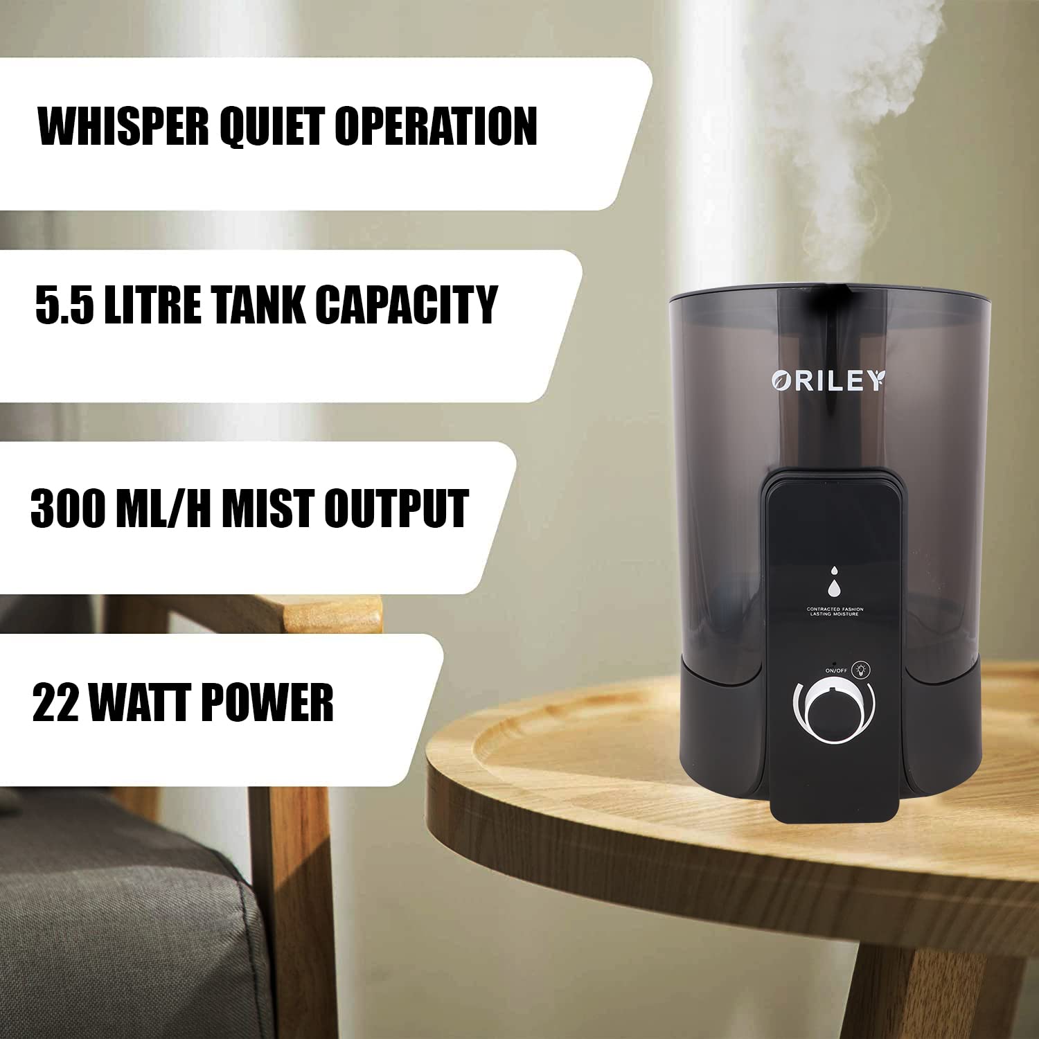 Oriley Ultrasonic Humidifier - Cool Mist & Air Purifier -2
