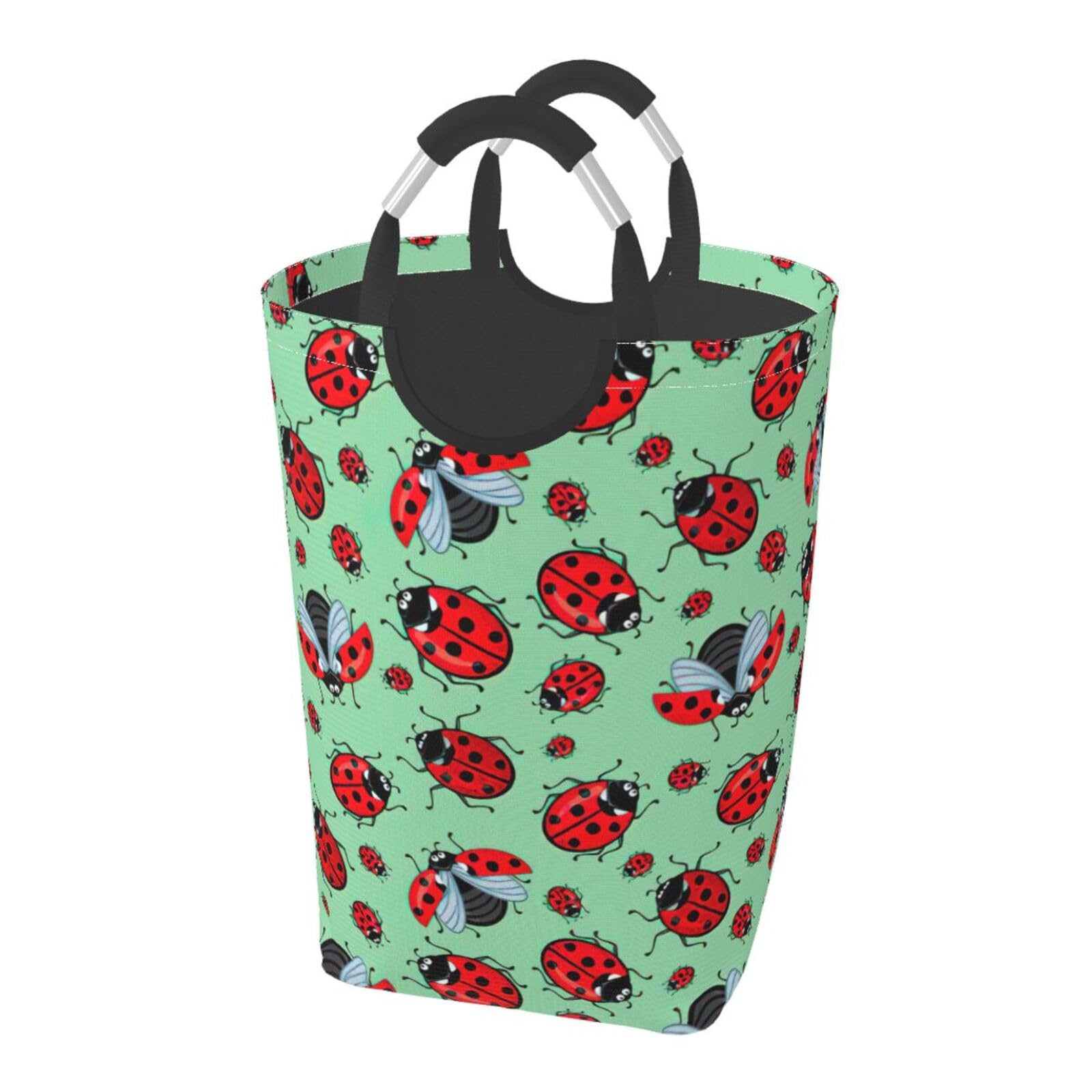 Sac à linge pliable bleu motif coccinelles avec poignées alu