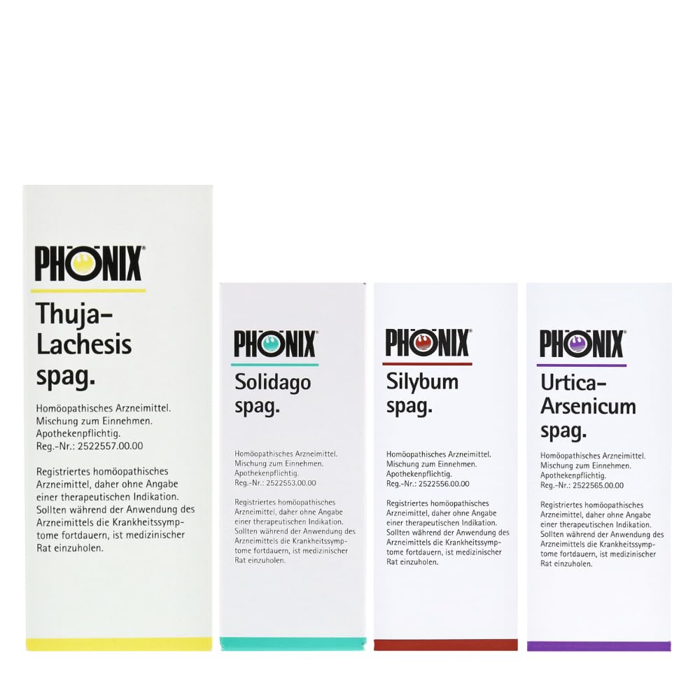 Phönix Entgiftungskur-Set - Praktisch als Set mit PHÖNIX THUJA lachesis, SOLIDAGO spag., SILYBUM spag., URTICA arsenicum spag.