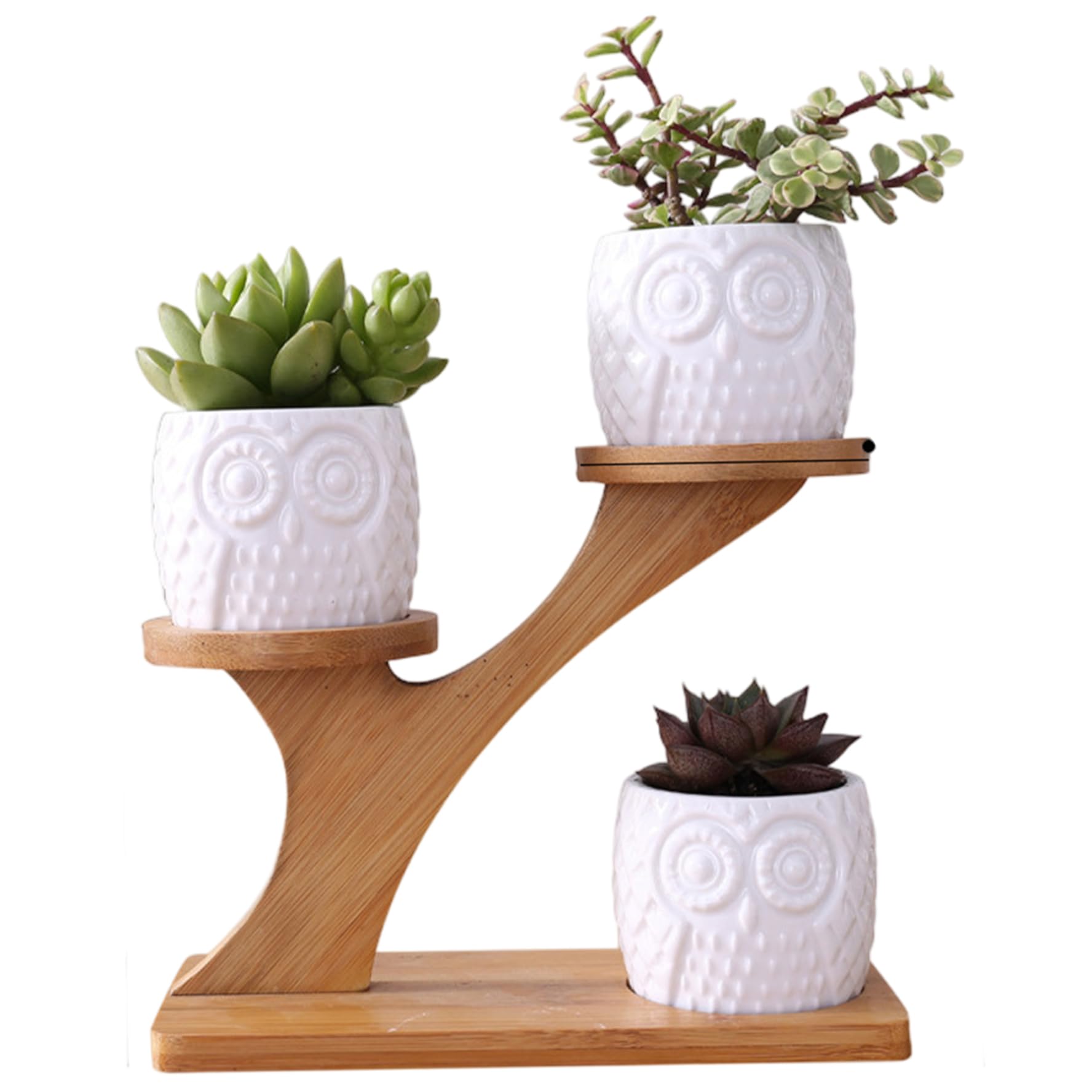 Pot de fleurs hibou en céramique blanche avec support de table pour plantes d'intérieur