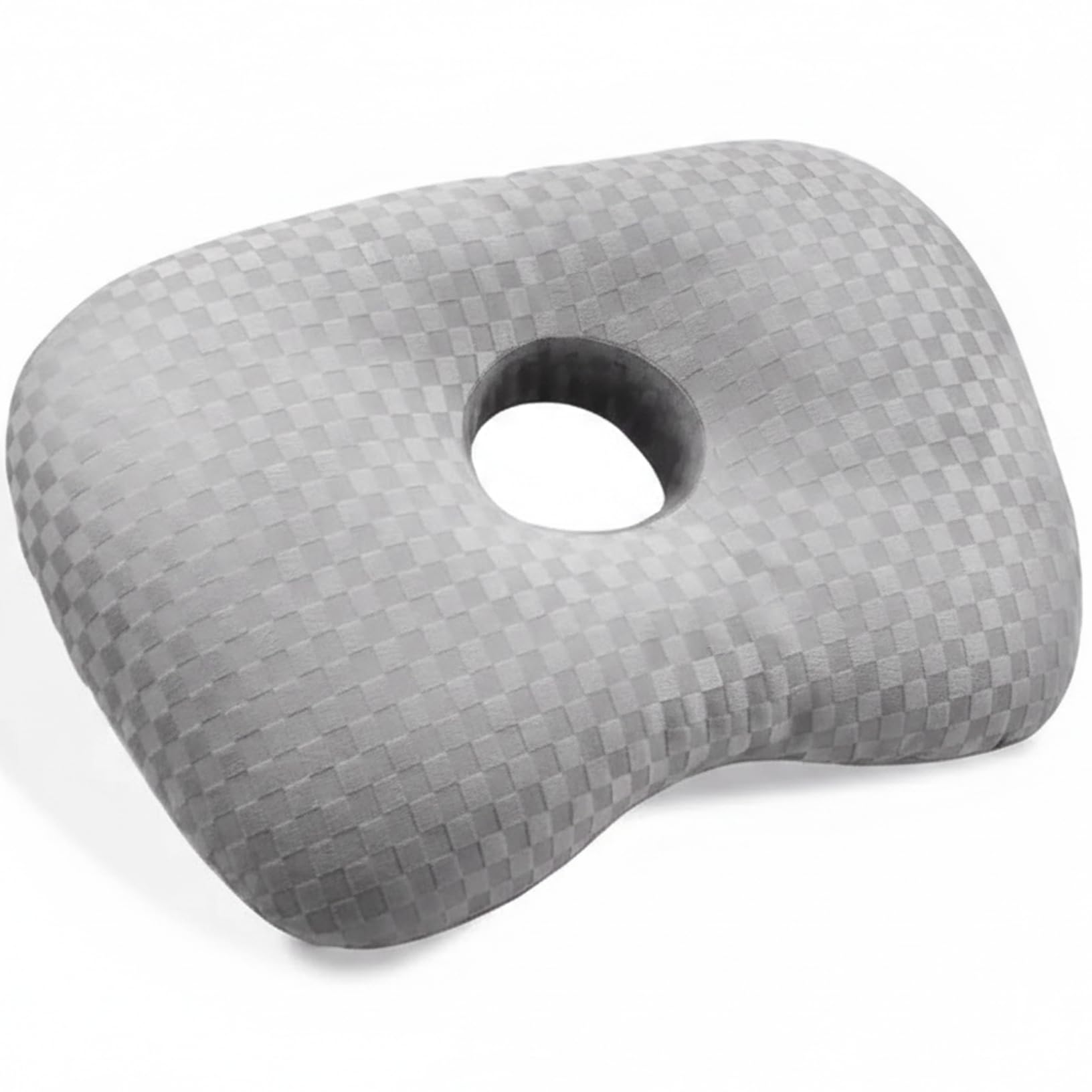 StaZamor O-Shaped Hollow Ear Piercing Pillow with Hole, Checkered Gray Fabric Side Sleeping Pillow to Protect Pierced Ears for New Piercings, Travel Comfort