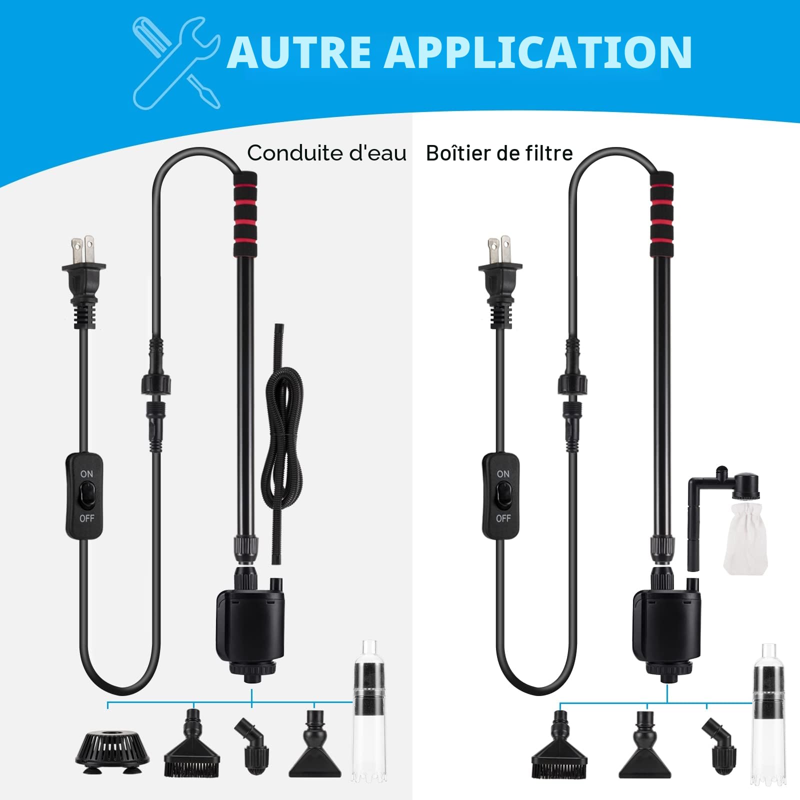 AQQA Nettoyeur électrique pour Aquarium,6en1Aspirateur Automatique pour Aquarium,Aspirateur de Gravier Électrique,Changeur d'eau Laveur