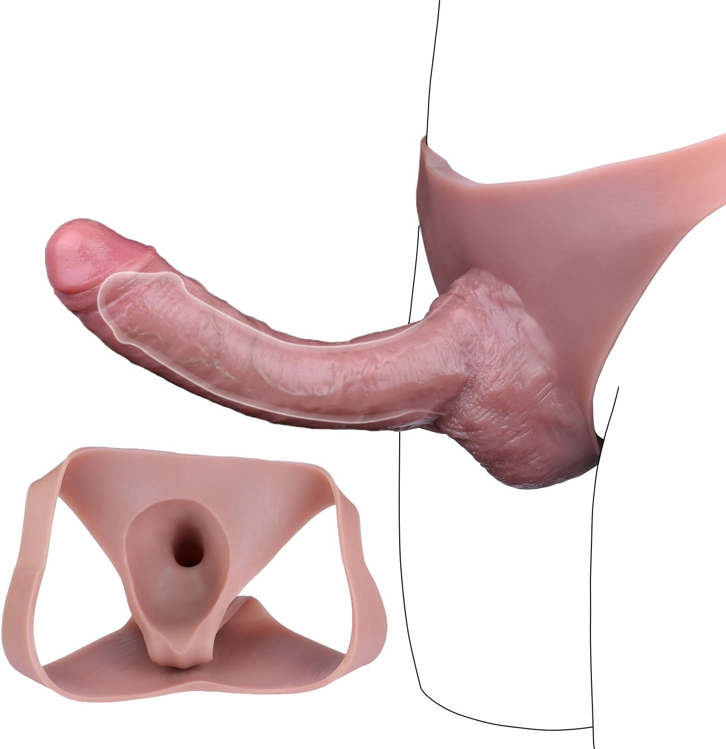 8.86" Long Strap On Hollow Dildo Male Enlarge Girth Penis Sleeve Pants,Silicone Extender Length Reusable Men Pump,Adult Transgender Crossdresser Sex Toy Cloth