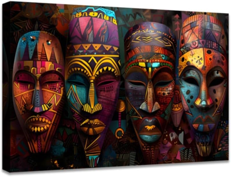 DOARTDO African Tribal Mask Canvas Wall Art Traditional Tribal Ethnic Pictures African Masks Wall Decor Vintage African American Artwork Prints for Home Decor Framed (Brown, (12.00" x 18.00"))